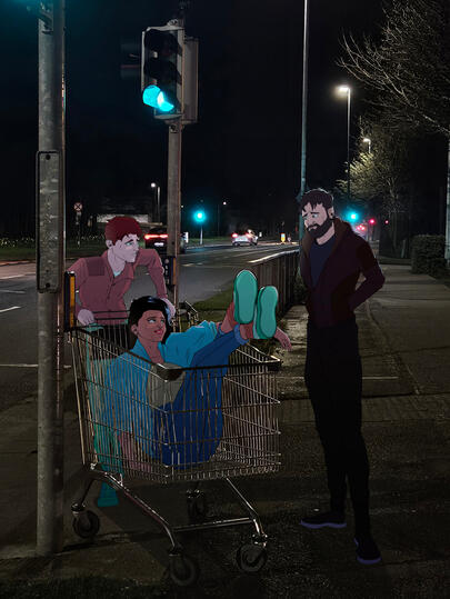 I sometimes like to take photos and put my characters into them.